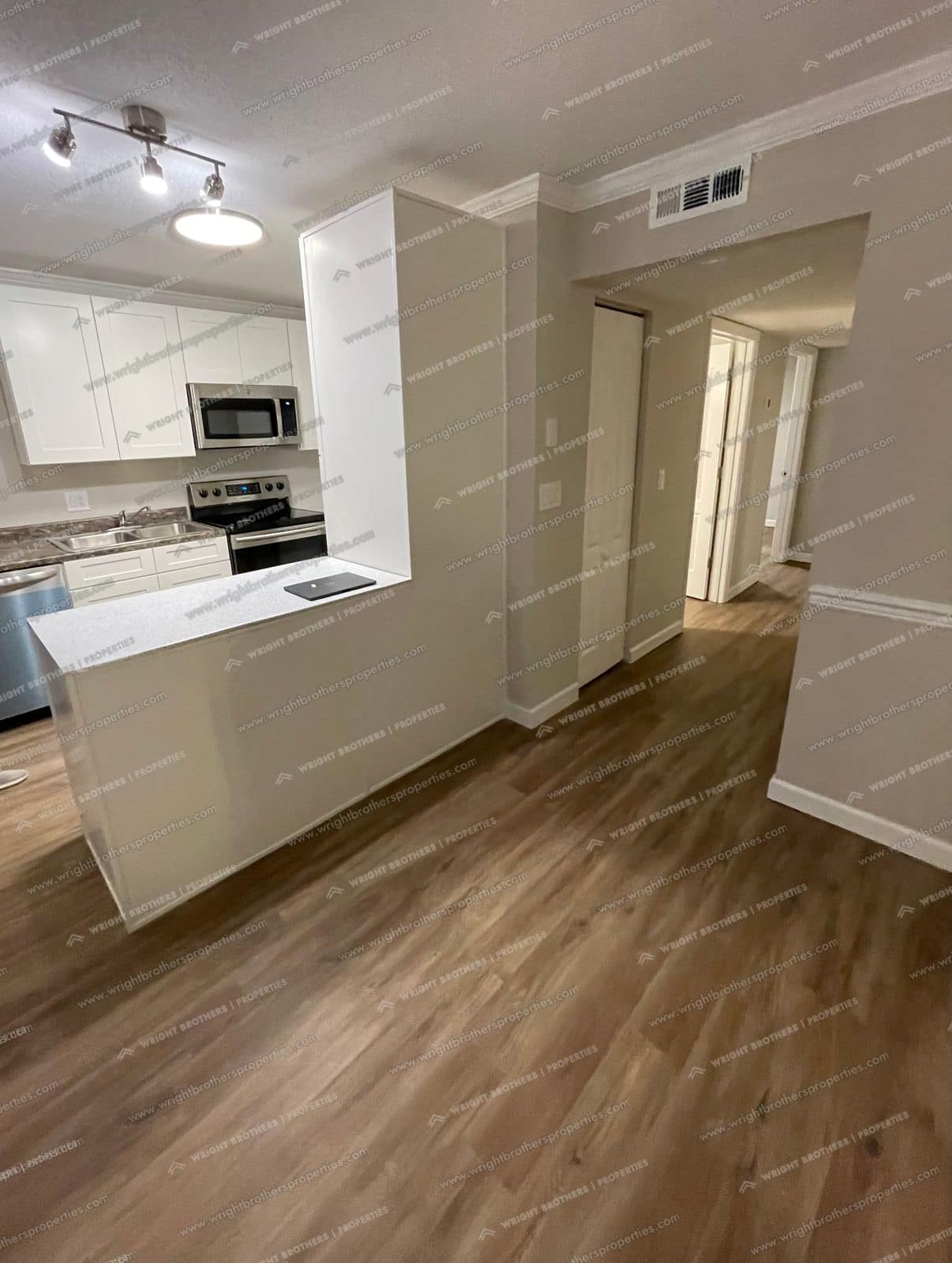 Open kitchen and hallway to the bedrooms